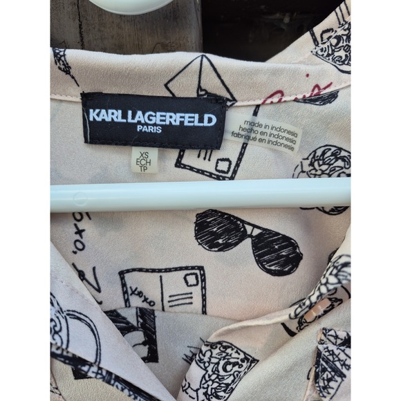 Karl Lagerfeld Blouse Pink Love From Paris Eiffel Tower Size XS EUC - Picture 2 of 9